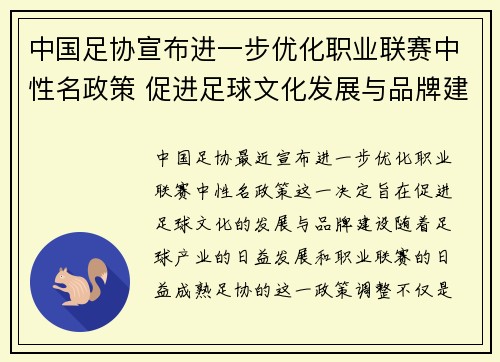 中国足协宣布进一步优化职业联赛中性名政策 促进足球文化发展与品牌建设